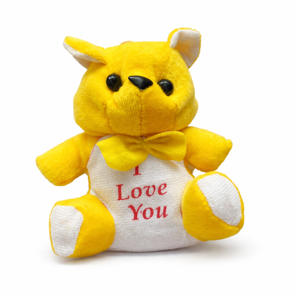 Cute YelloCute Yellow Teddy Bear Soft Toy with "I Love You" Print | Express Romantic Plush Giftw Teddy Bear Soft Toy with “I Love You” Print Cute Yellow Teddy Bear Soft Toy with "I Love You" Print | Express Romantic Plush Gift - Image 1