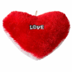 Plush Red & White Fur Heart Cushion with "LOVE" Patch | Romantic Gift